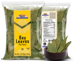 Rani Brand bay leaf close-up texture highlighting large veins and fresh aroma benefit