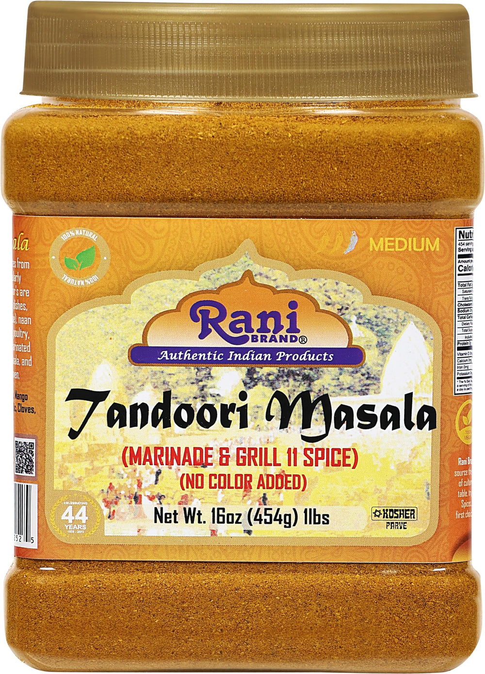 Rani Brand front jar showing tandoori masala label and clear PET jar for pantry convenience