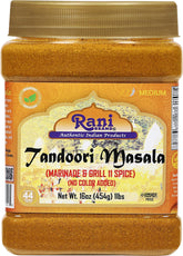 Rani Brand front jar showing tandoori masala label and clear PET jar for pantry convenience