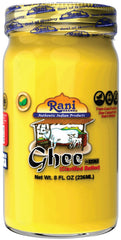 Rani Brand ghee glass jar front showing label and jar benefit