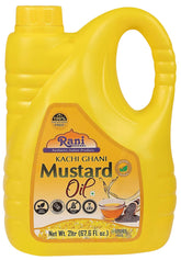 Rani Brand mustard oil front packaging showing 2L bottle and benefits