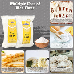 Rani Brand close-up of fine white rice flour texture, smooth mixing benefit
