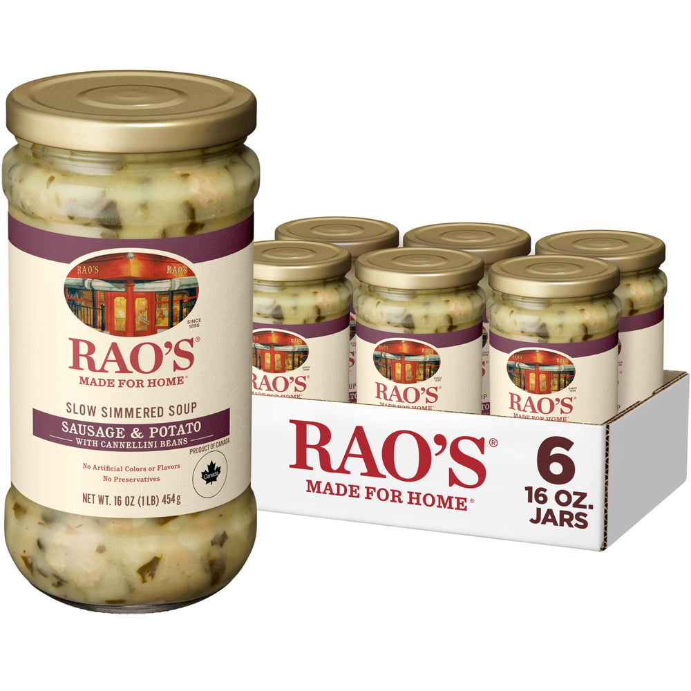 Rao's front packaging showing sausage and potato soup, ready-to-serve convenience