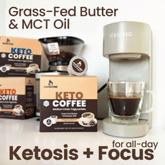 Rapid Fire arrangement of grass-fed butter, coconut oil, Himalayan salt highlighting natural ingredients