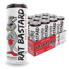 RAT BASTARD front can showing fruit punch flavor and bold branding for instant energy