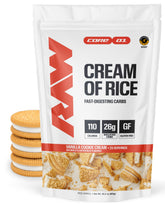 RAW front packaging showing Vanilla Cookie Cream and clean carbs benefit