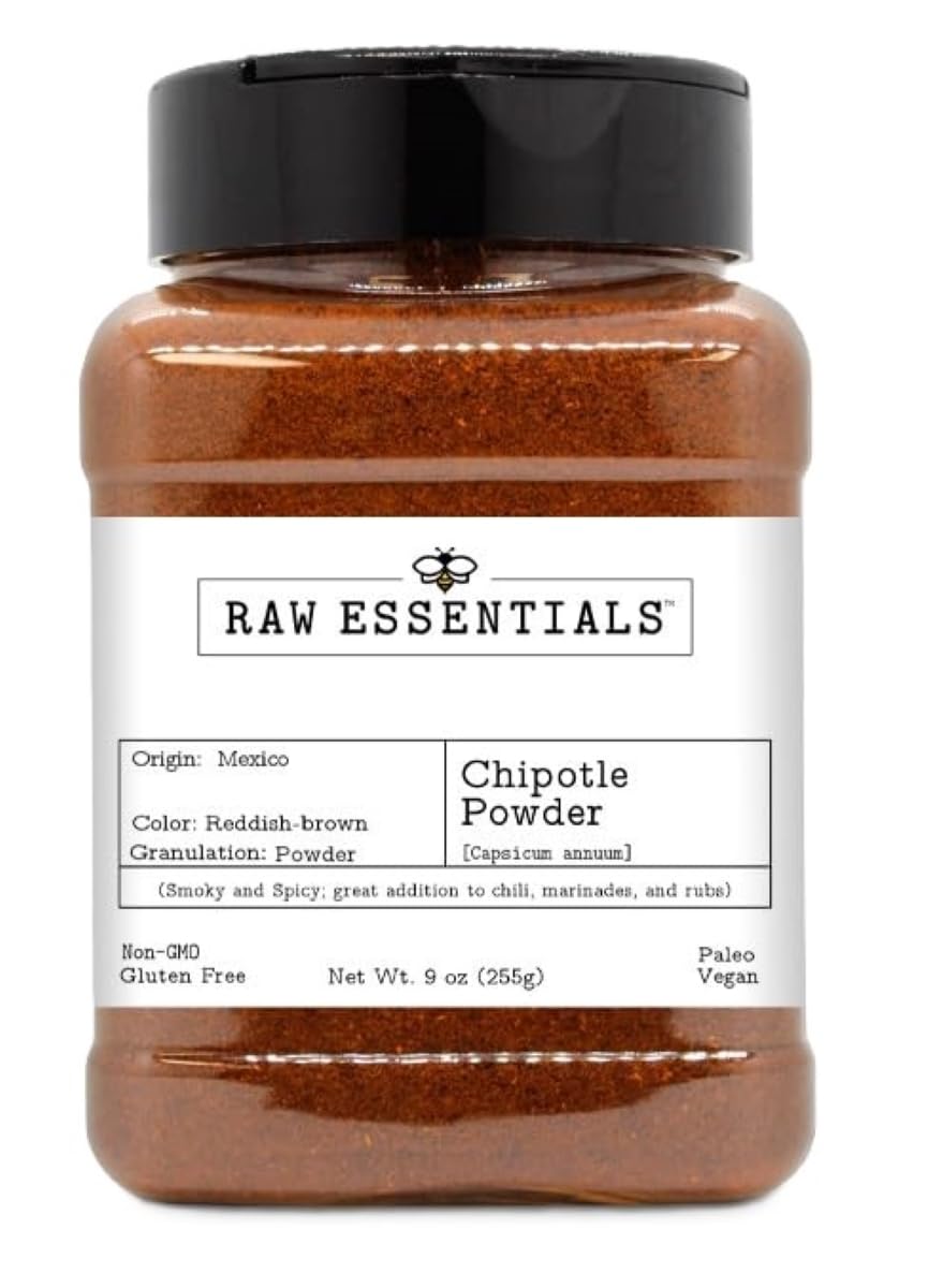 Raw Essentials bottle front view shows label and 9-ounce size, ensures pantry readiness