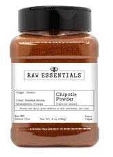 Raw Essentials bottle front view shows label and 9-ounce size, ensures pantry readiness