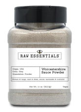 Raw Essentials front bottle view showing shaker and branded label, convenient seasoning