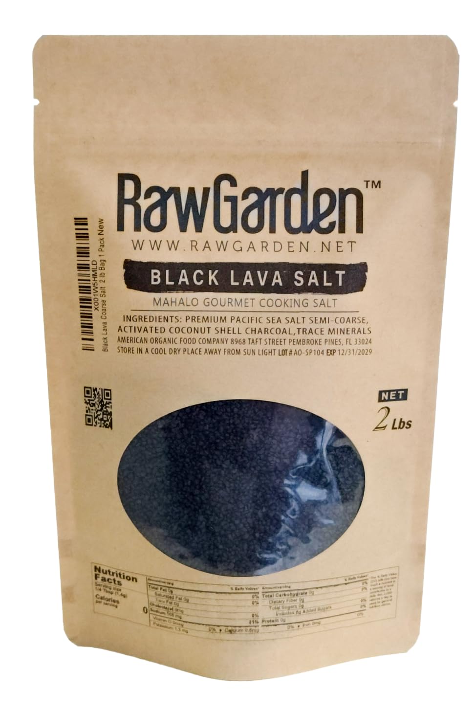 Raw Garden front packaging showing two-pound bag and bold black salt