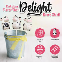 RBBZ Party cow lollipops arranged in a barnyard display adding themed atmosphere