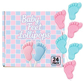 RBBZ Party front packaging showing 24 wrapped baby feet lollipops, easy party favors