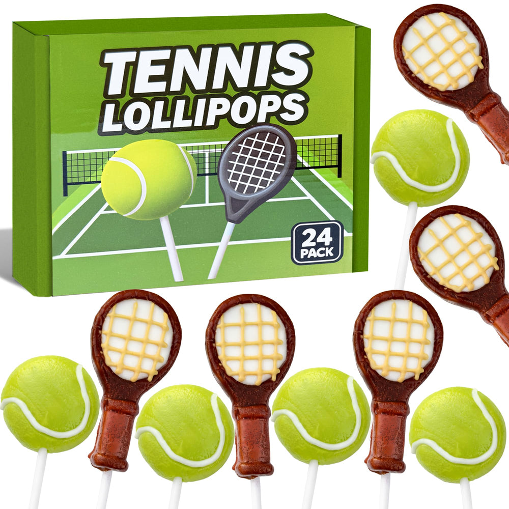 RBBZ Party front packaging showing 24 tennis-shaped lollipops and quick party-ready benefit