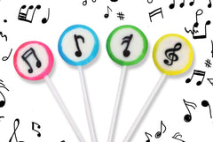RBBZ Party front packaging showing 24 music-themed lollipops and bright colors