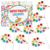 RBBZ Party front packaging of 24 lollipops showing colorful paint theme and easy planning