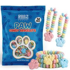 RBBZ Party front packaging showing 30 paw bracelets, easy bulk favors