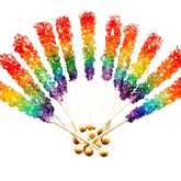 RBBZ Party front packaging showing 12 colorful rainbow rock candy sticks, eye-catching display