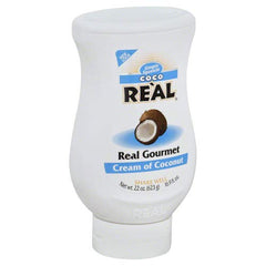 Real Coco squeeze bottle front view showing label and easy-pour benefit