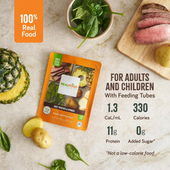 REAL FOOD BLENDS nutrition label close-up highlighting ingredient transparency benefit