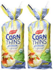 Real Foods front packaging showing organic corn thins and convenience