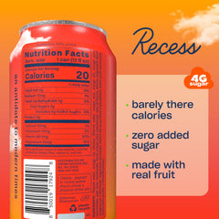 Recess blood orange single can closeup highlighting label and sleek can design benefit