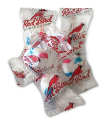 Red Bird individually wrapped piece beside unwrapped candy, hygienic sharing benefit