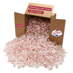 Red Bird front packaging showing 20 lb bulk case and clear-wrapped puffs