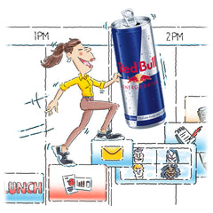 Red Bull side label with ingredient highlights for informed choice