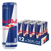 Red Bull front can showing logo and 20 fl oz size for quick recognition