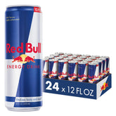 Red Bull front can showing logo and design, refreshment on the go