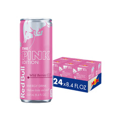 Red Bull Pink Edition front can showing wild berries flavor, vibrant and refreshing
