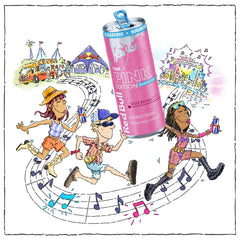 Red Bull Pink Edition side label close-up showing ingredients and quick ingredient reference