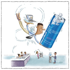 Red Bull Sea Blue side label detail highlighting ingredients and B‑vitamins for clarity