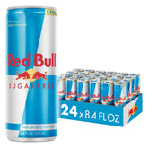 Red Bull sugarfree front packaging showing slim cans and branding benefit boost