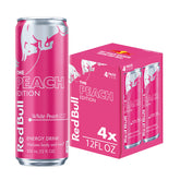 Red Bull White Peach front can showing branding and peach flavor benefit refreshment