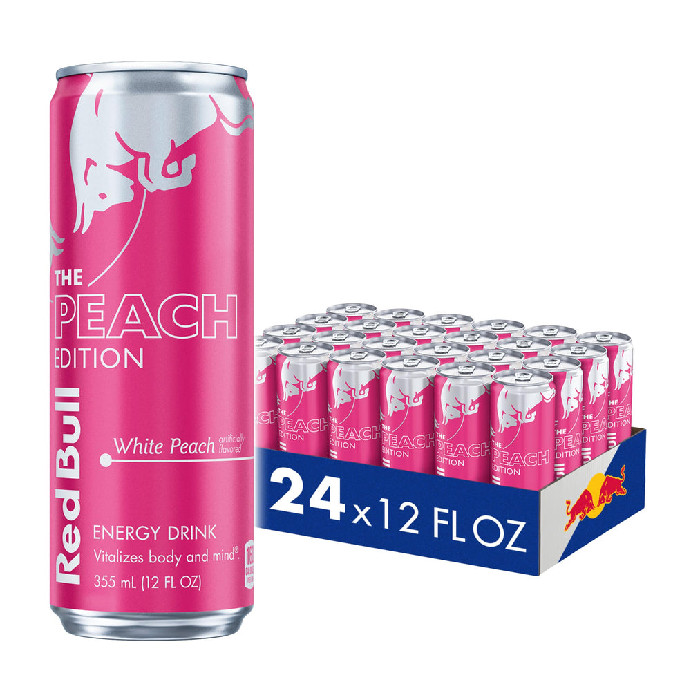 Red Bull White Peach front can showing branding and flavor for quick recognition