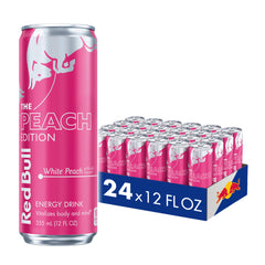 Red Bull White Peach front can showing branding and flavor for quick recognition