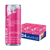 Red Bull White Peach front can showing branding and flavor benefit