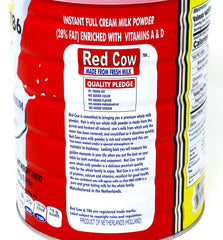 Red Cow tin label detail highlighting Netherlands origin and ingredient benefits