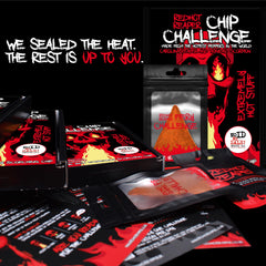 Red Hot Reaper chip beside a hand for scale showing single-bite size