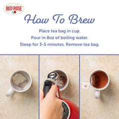 Red Rose pack beside a measuring tape showing compact pantry-friendly size