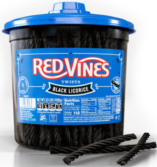 Red Vines jar front view showing black licorice twists and easy-serving benefit