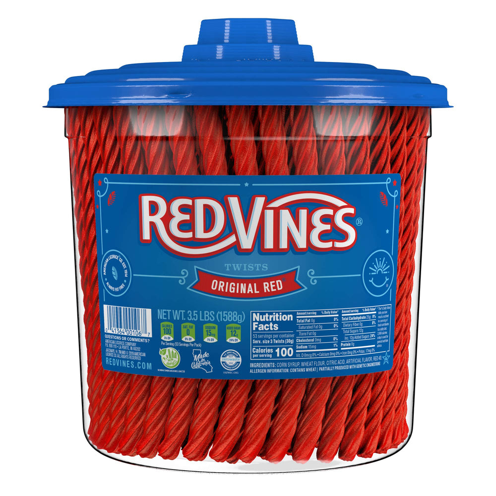 Red Vines jar front packaging showing brand and resealable knob for freshness