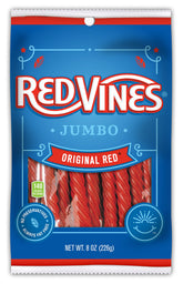 Red Vines front packaging showing jumbo 8oz bag and brand appeal
