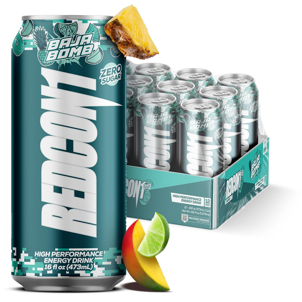 REDCON1 front can showing Baja Bomb label and bold branding for easy grab-and-go