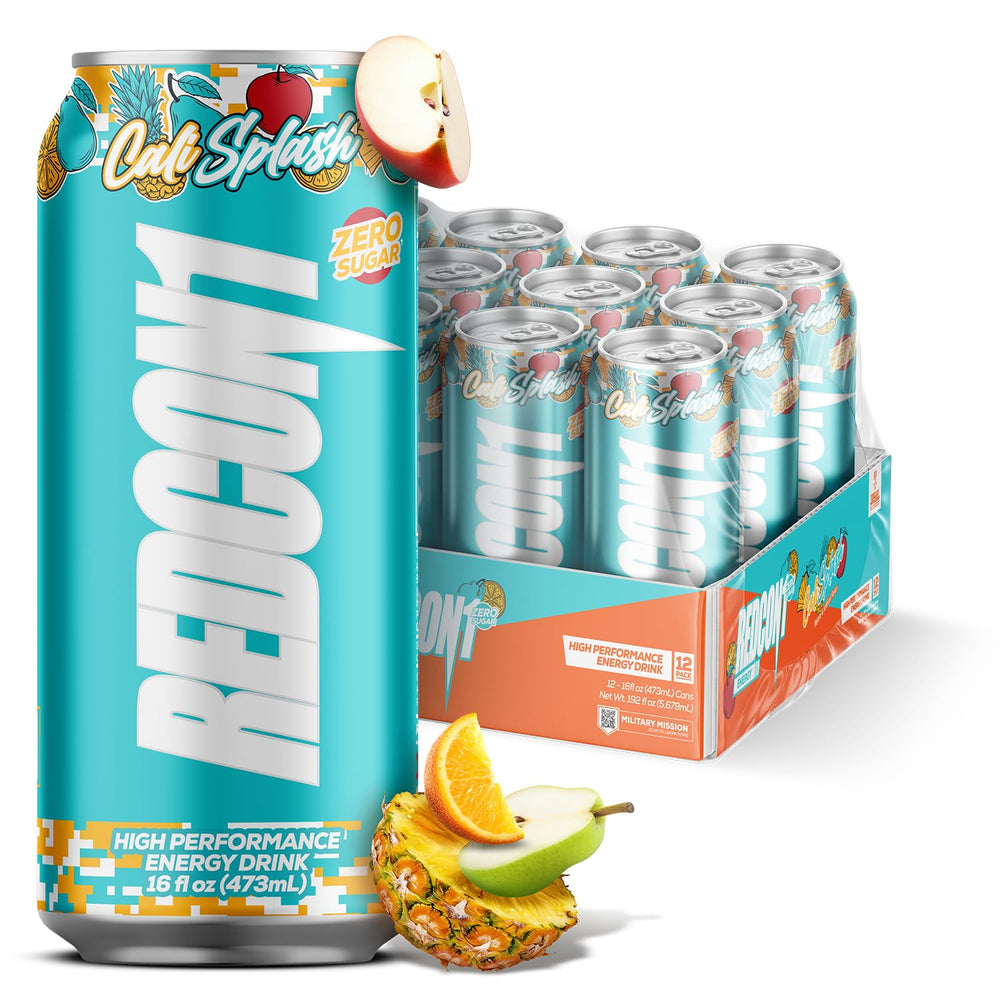 REDCON1 front can showing Cali Splash logo and zero sugar benefit