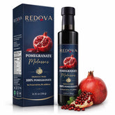 REDOVA front packaging showing authentic glass bottle and clear label, highlights purity