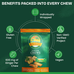 Reed's close-up of ginger chew texture showing soft chewiness and real ginger pieces