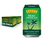 Reed's front packaging showing 24-pack cans with bold ginger branding for easy storage