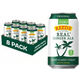 Reed's zero sugar ginger ale front pack view showing clean branding and cans